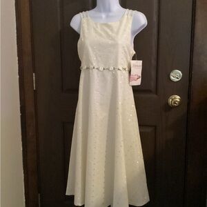 Bonnie Jean Girls Special Occasion Pale Yellow Eyelet Dress Size 14 NWT